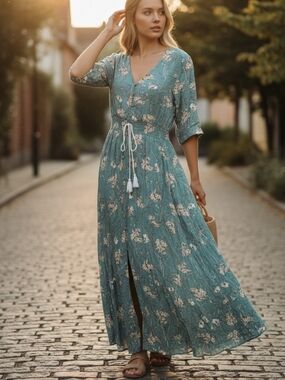 Teal Floral Maxi Dress